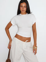 White Fox Never The Right Time Cinched Waist Short Sleeve Top White