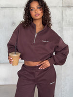 White Fox Test Drive Boxy Quarter Zip Sweater Chocolate