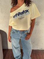 White Fox I've Got That Feeling Boxy Off Shoulder Tee Lemon