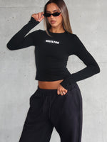 White Fox Love Addiction Long Sleeve Baby Tee Black