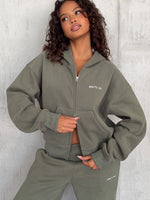 White Fox Test Drive Boxy Zip Front Hoodie Khaki