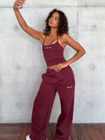 White Fox Test Drive Wide Leg Sweatpants Dark Cherry