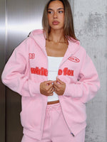 White Fox Ready To Go Zip Front Hoodie Pink