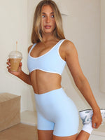 White Fox Keep Up High Waisted Shorts 4" Baby Blue