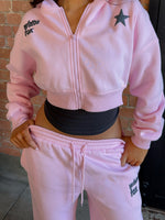 White Fox From The Archives Charli Cropped Zip Front Hoodie Pink