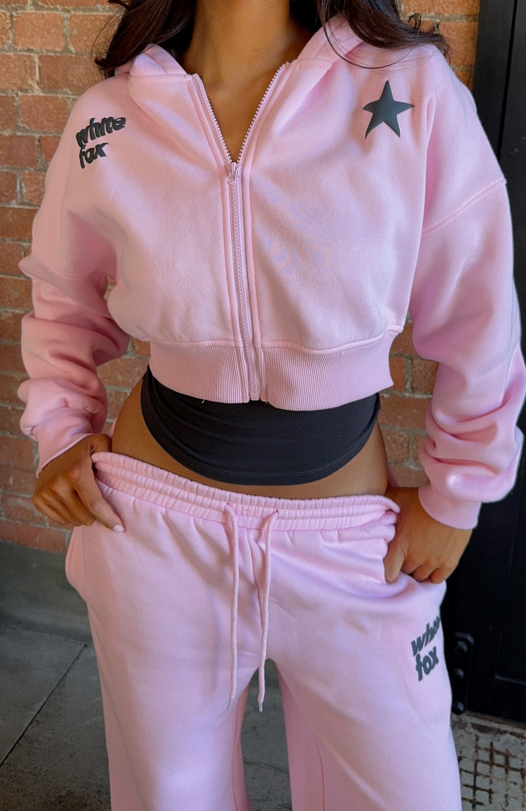 White Fox From The Archives Charli Cropped Zip Front Hoodie Pink