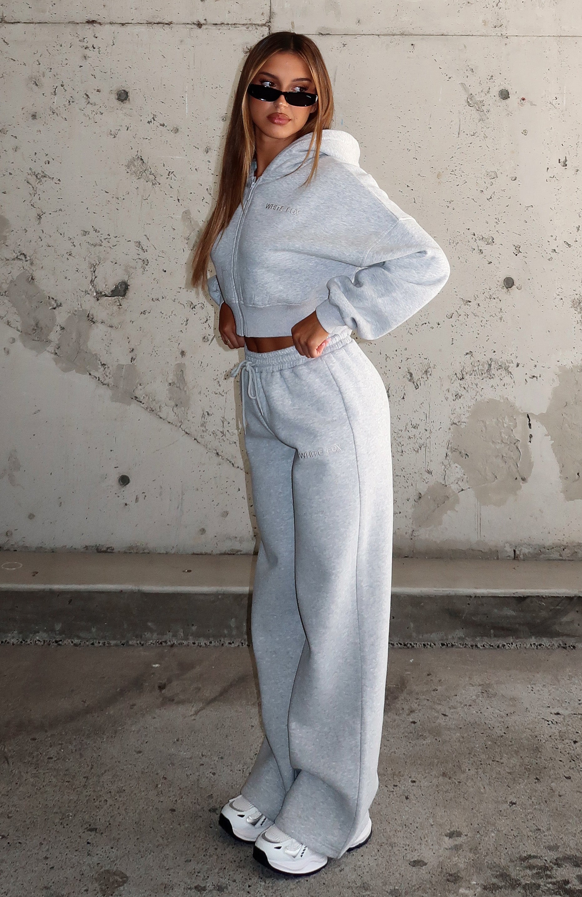 White Fox Stay Lifted Wide Leg Sweatpants Dark Grey Marle
