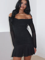 White Fox Dreaming Of Yesterday Long Sleeve Mini Dress Black