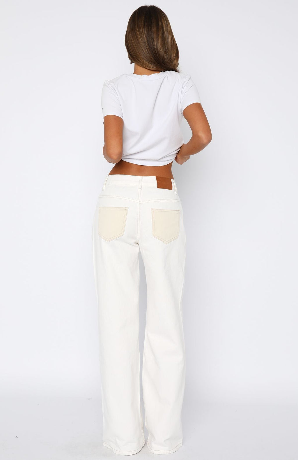 White Fox Amira Mid Rise Wide Leg Jeans White/Cream