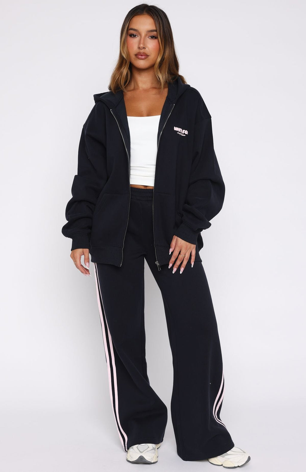 White Fox Lucky Thirteen Charise Wide Leg Sweatpants Navy