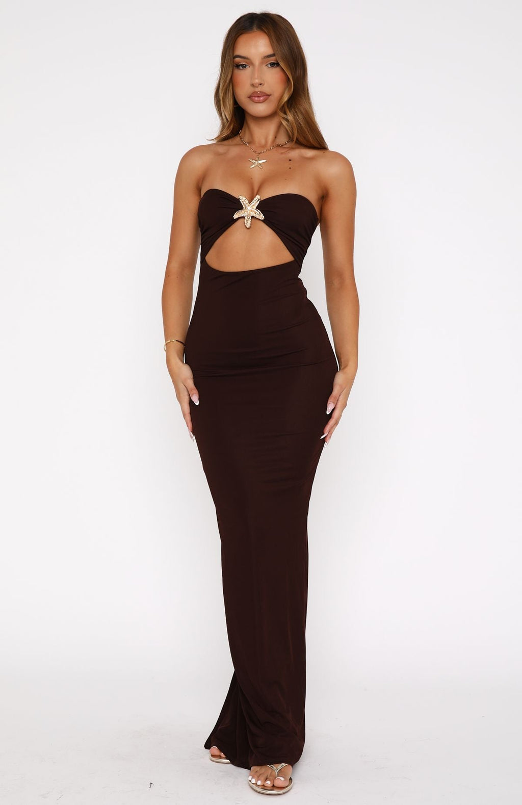 White Fox Pray For Forgiveness Strapless Maxi Dress Chocolate