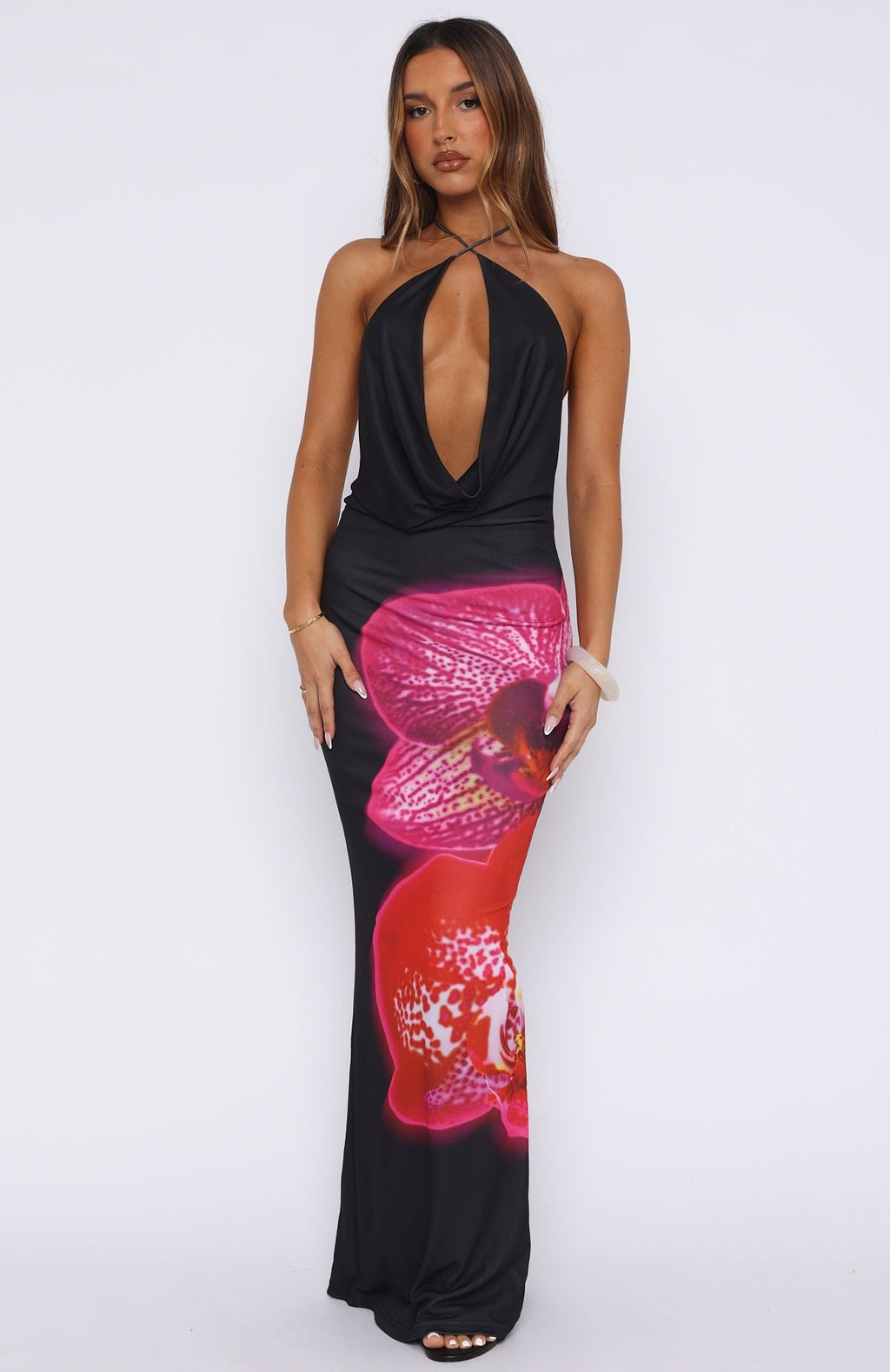White Fox Dancing In Ibiza Maxi Dress Fuchsia Bloom