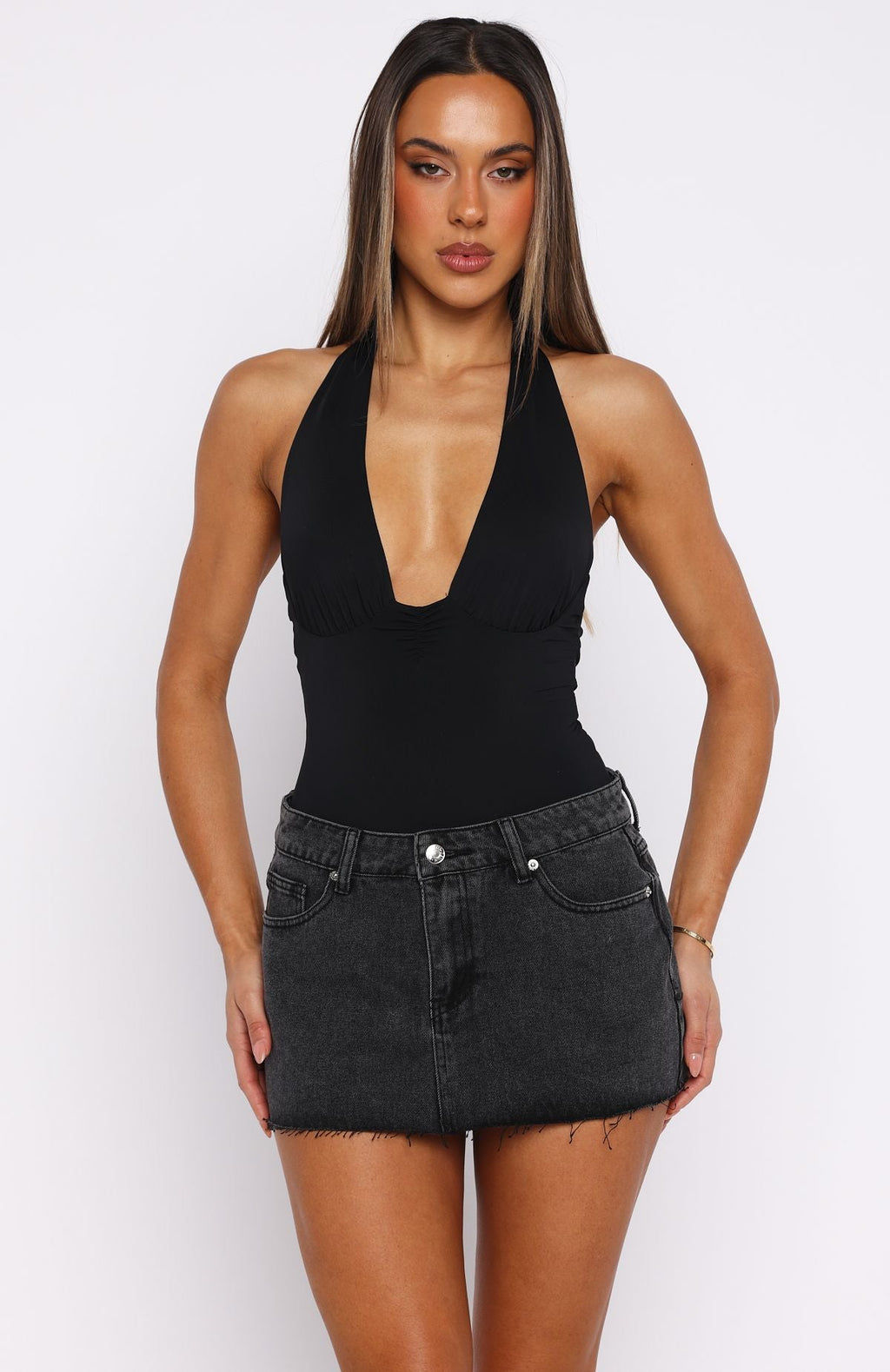White Fox New Horizons Halter Bodysuit Black