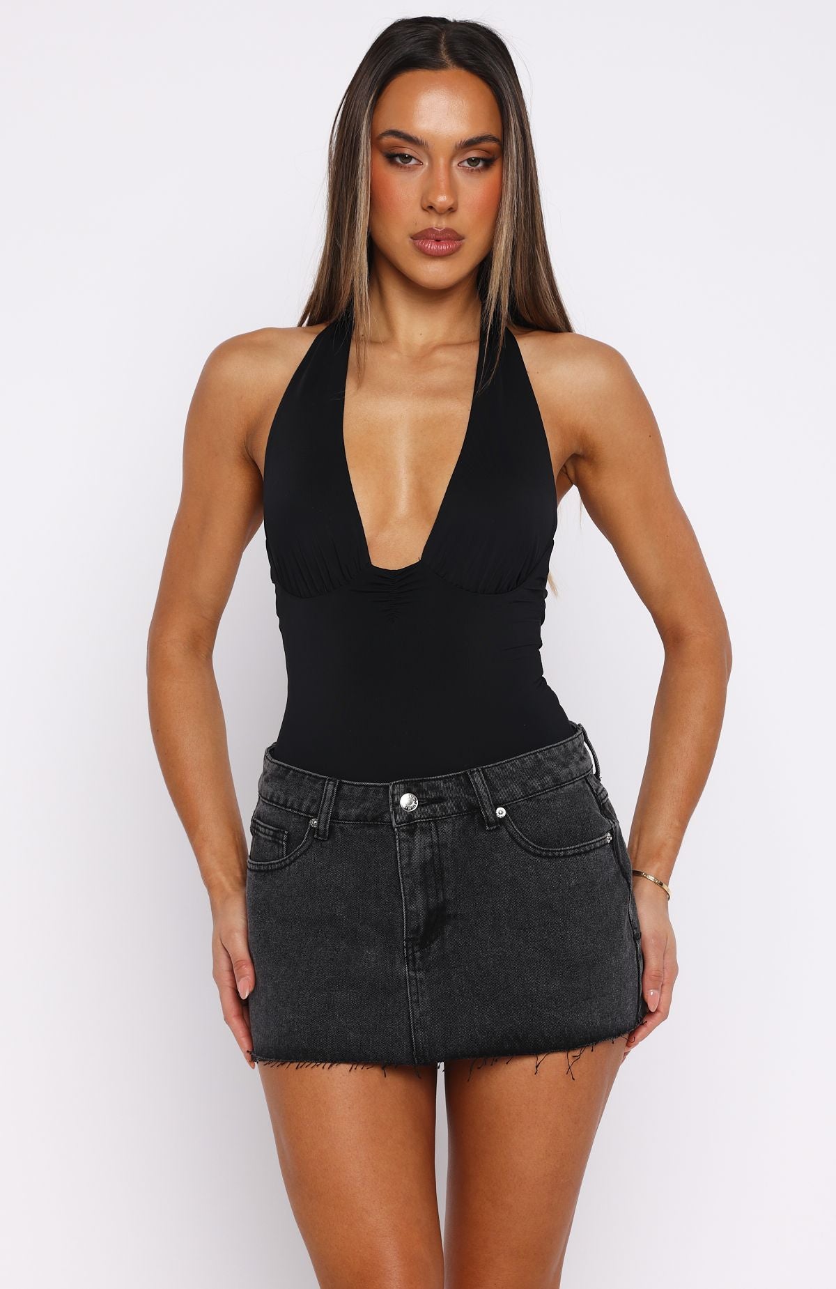 White Fox New Horizons Halter Bodysuit Black