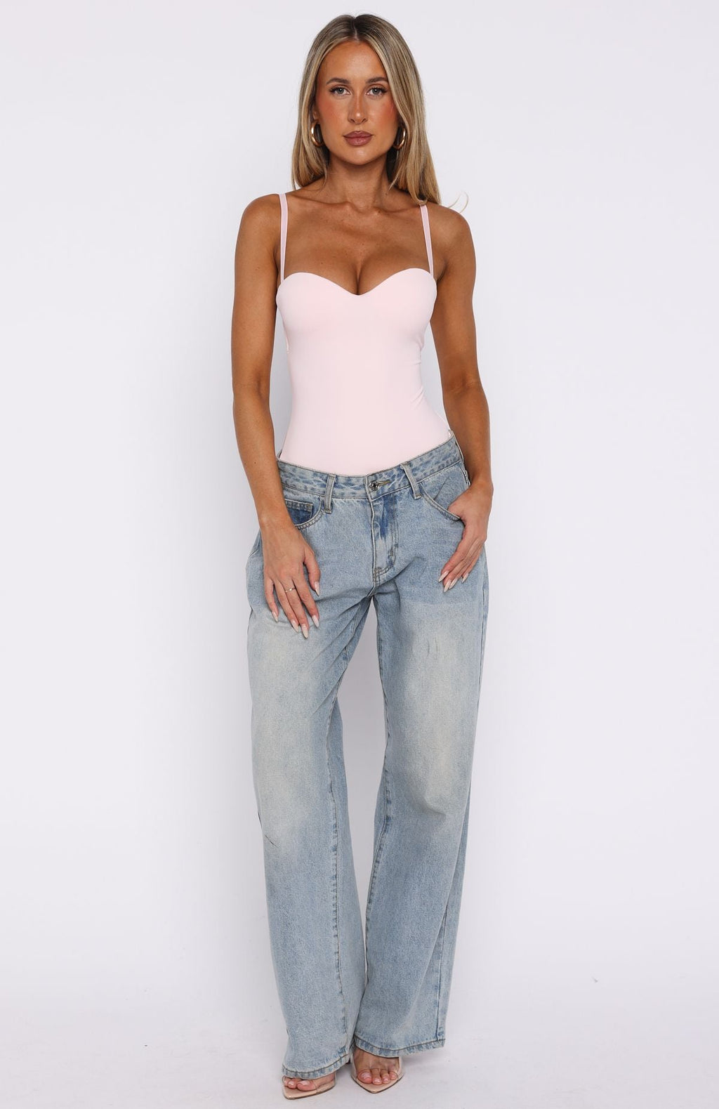 White Fox Stuck To You Bodysuit Baby Pink