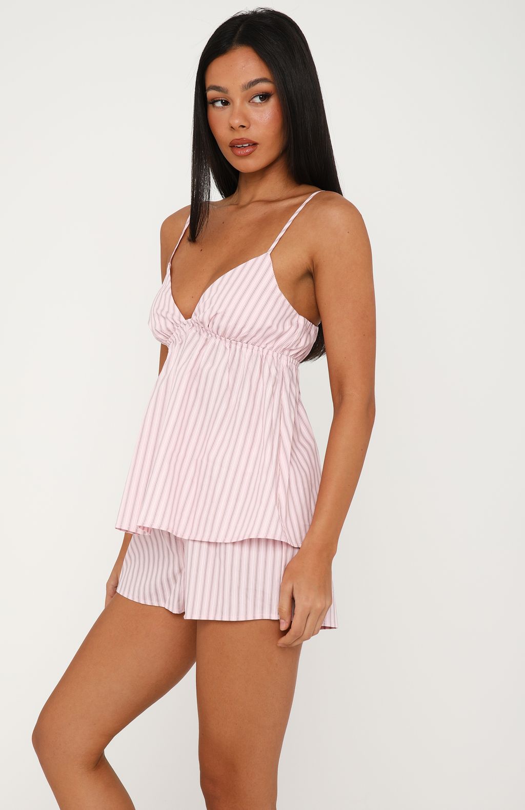 White Fox Sleepy Head Pyjama Top Pink/Grey Stripe
