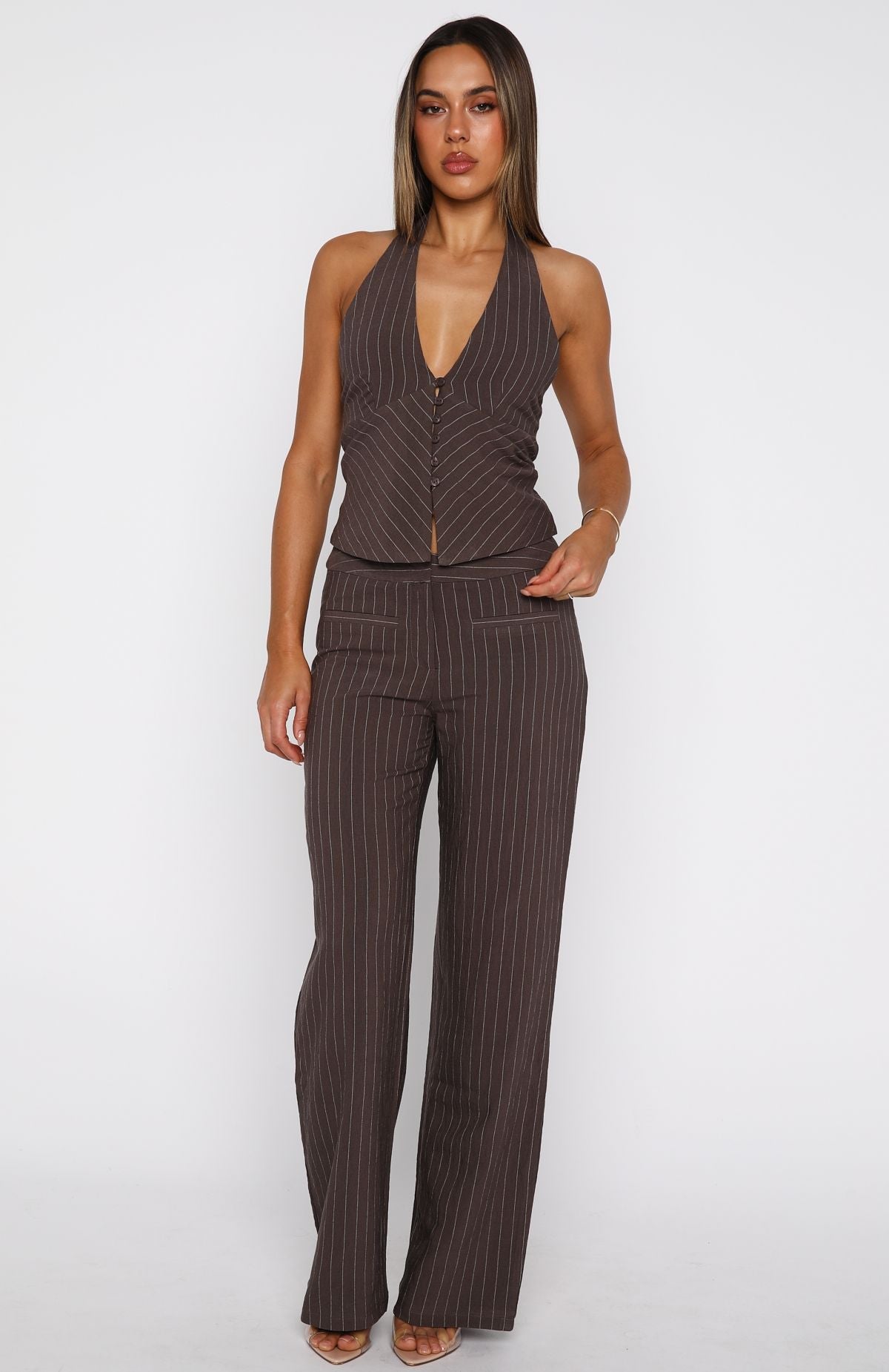 White Fox I Don't Compete Straight Leg Pants Chocolate