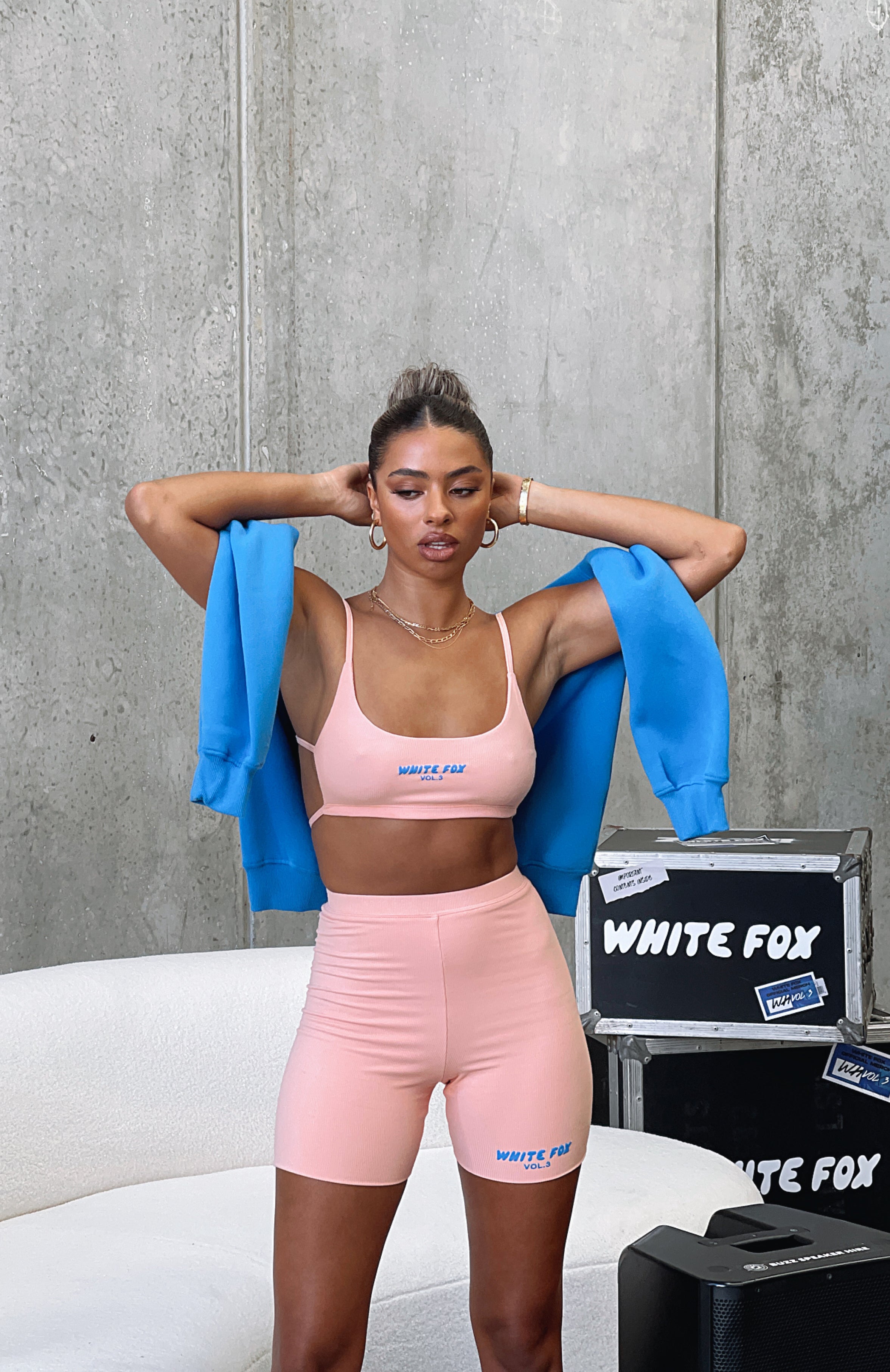 White Fox Offstage Ribbed Bike Shorts Apricot Ice