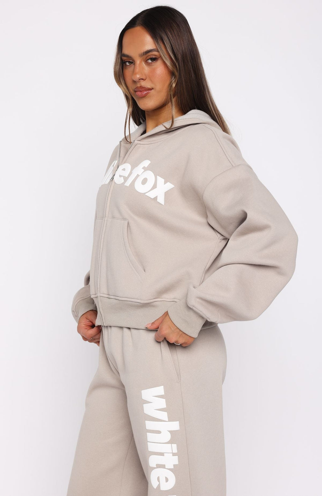 White Fox From The Archives Kenzie Boxy Zip Front Hoodie Moon