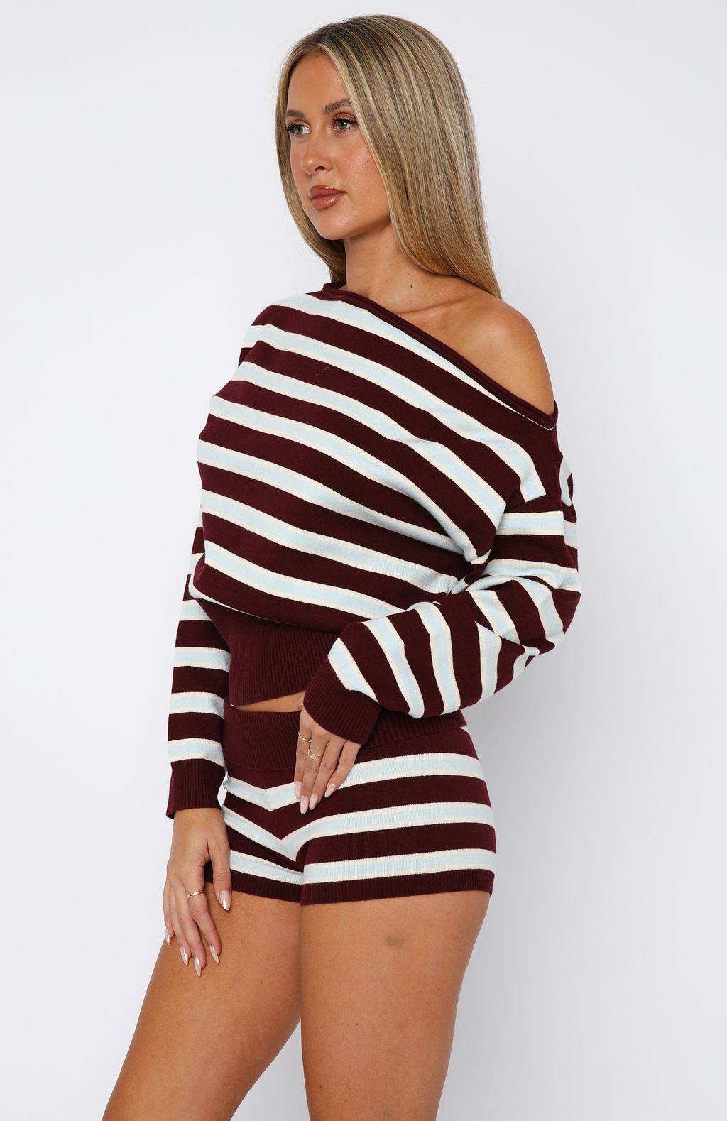 White Fox Everything To Everybody Booty Shorts Burgundy Stripe