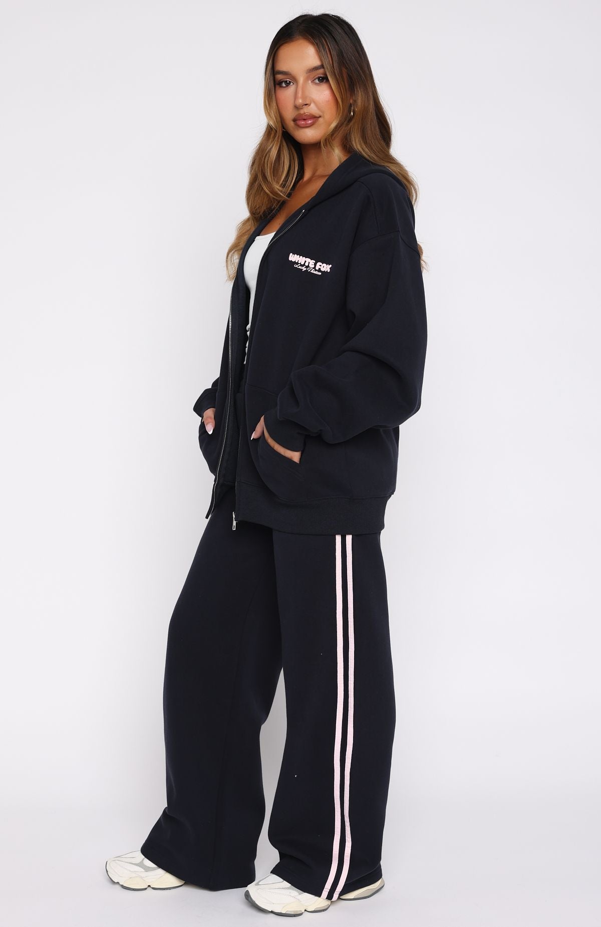 White Fox Lucky Thirteen Charise Wide Leg Sweatpants Navy