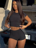 White Fox Minding My Business Ribbed Booty Shorts Black