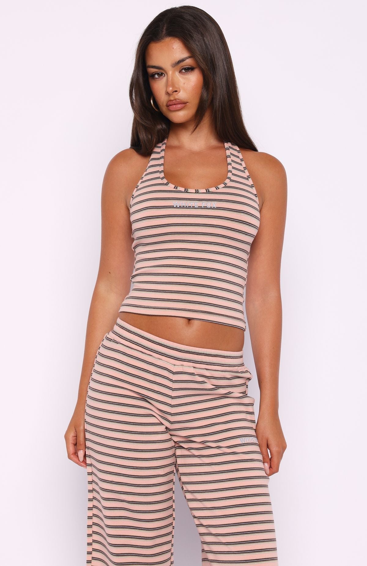 White Fox Looking Back Halter Top Pink Stripe