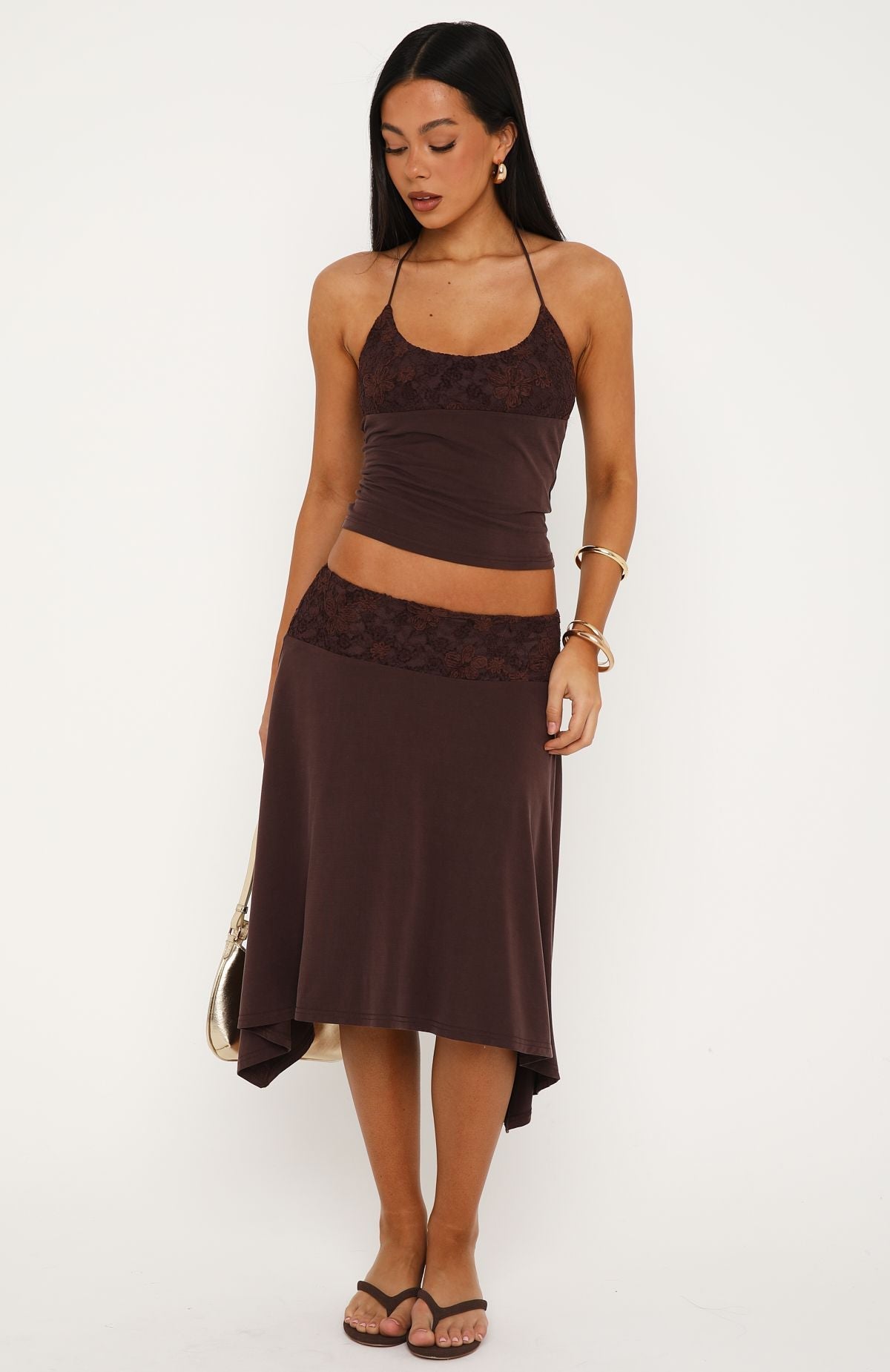 White Fox Cool Chaos Midi Skirt Chocolate