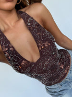 White Fox You Can Be Mine Beaded Top Chocolate