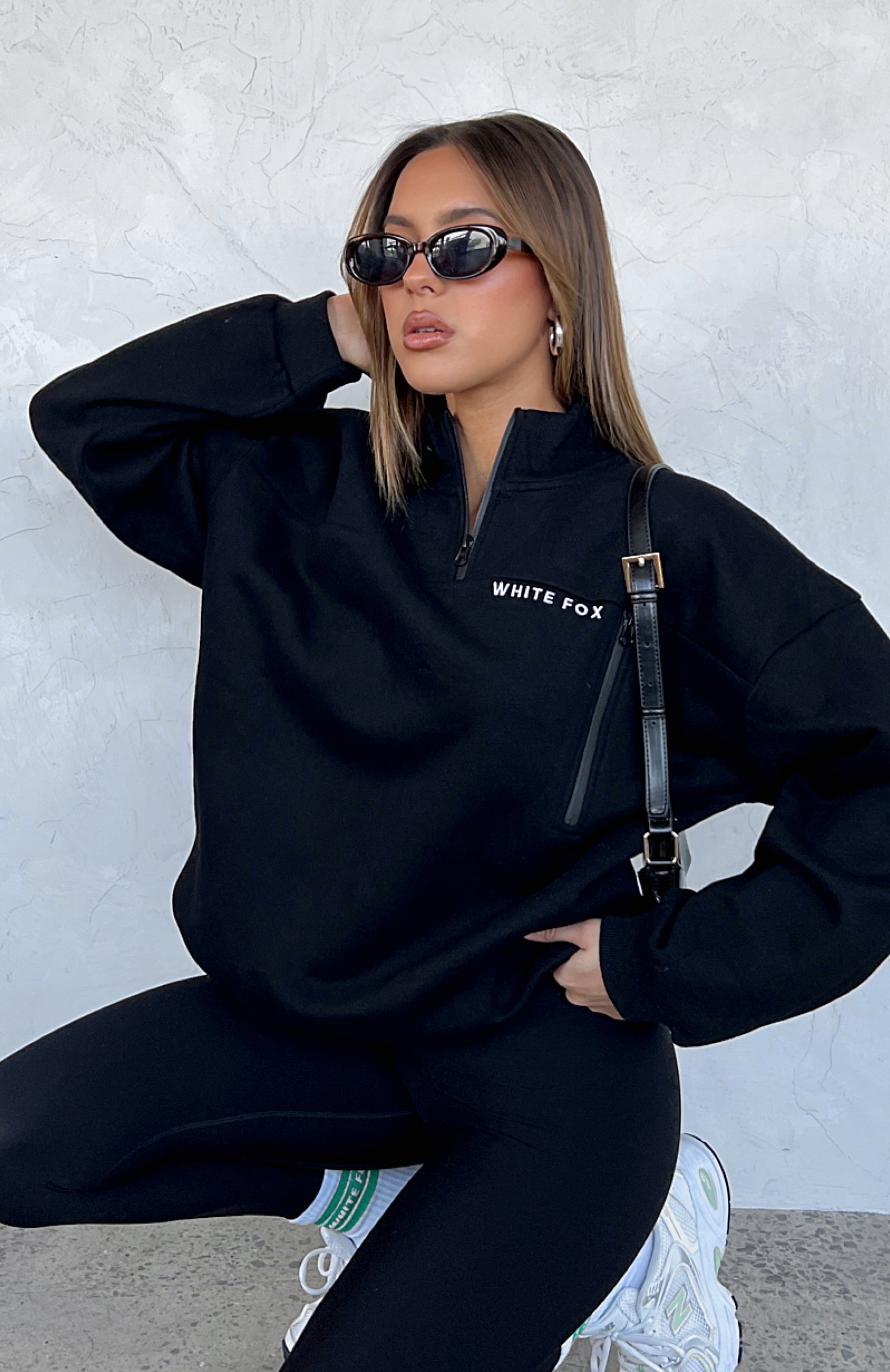 White Fox Where Did You Go Zip Front Sweater Black