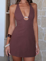 White Fox Forever With You Halter Mini Dress Chocolate