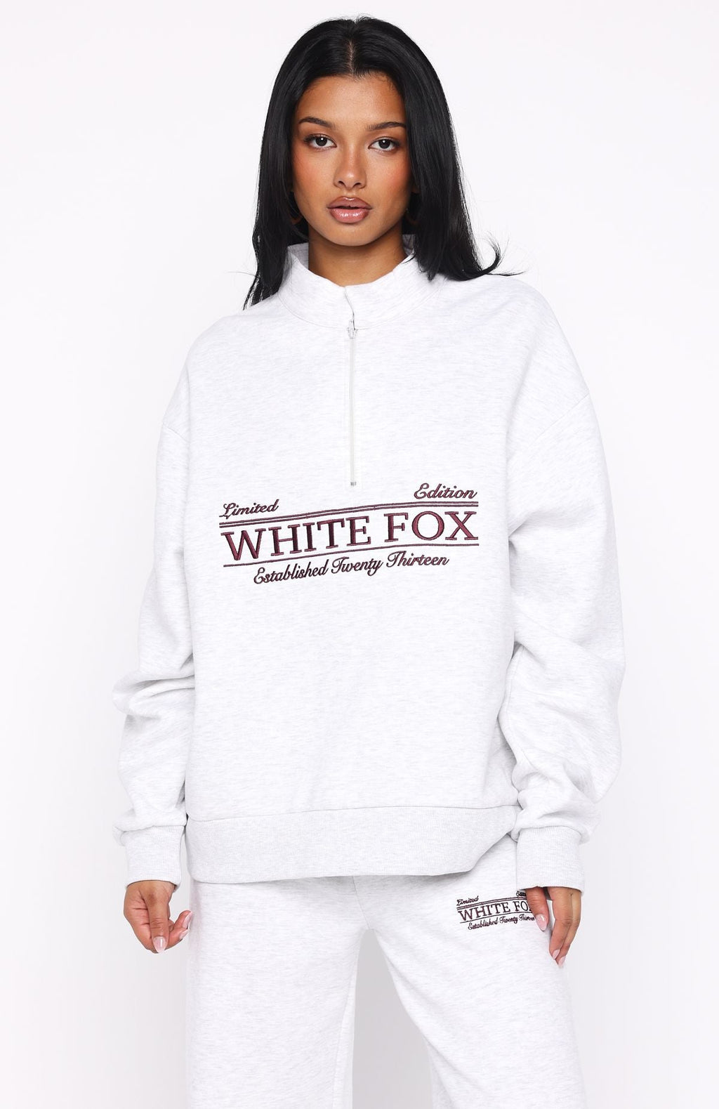 White Fox Standing My Ground Zip Front Sweater Grey Marle