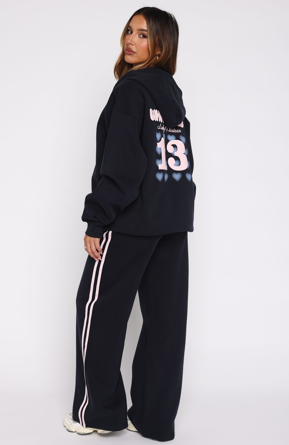 White Fox Lucky Thirteen Charise Wide Leg Sweatpants Navy