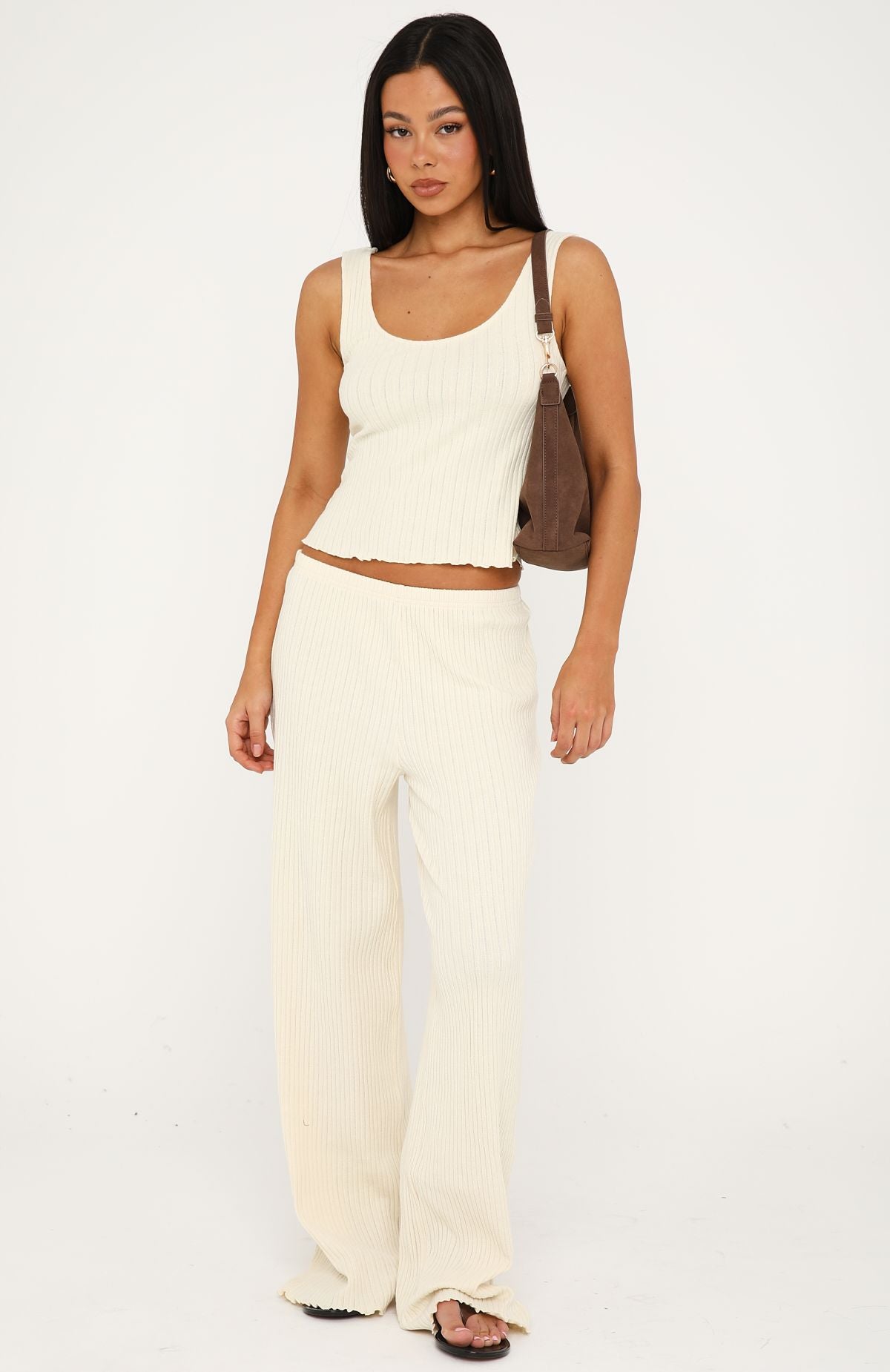 White Fox Street Chic Knit Pants Buttercream