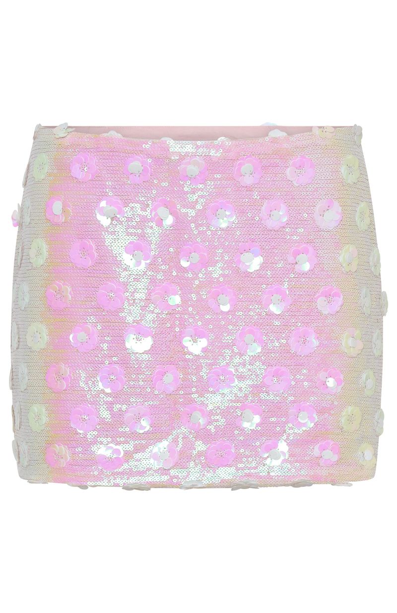 White Fox Wild Joy Sequin Mini Skirt Baby Pink