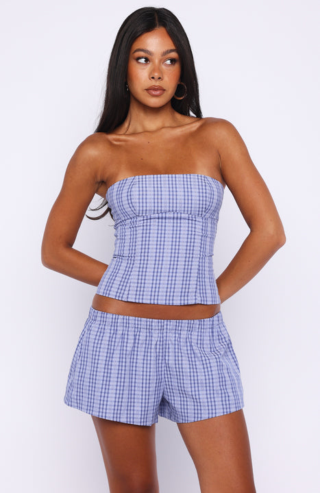 White Fox Promise Me This Strapless Bustier Navy Check