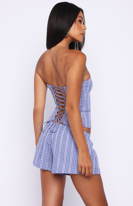 White Fox Promise Me This Strapless Bustier Navy Check