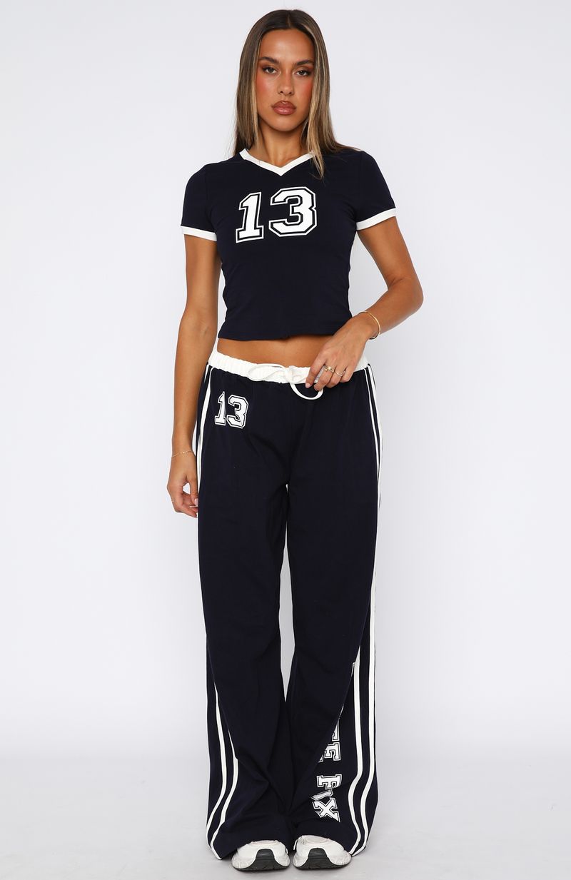 White Fox Trying Too Hard Baby Tee Dark Navy