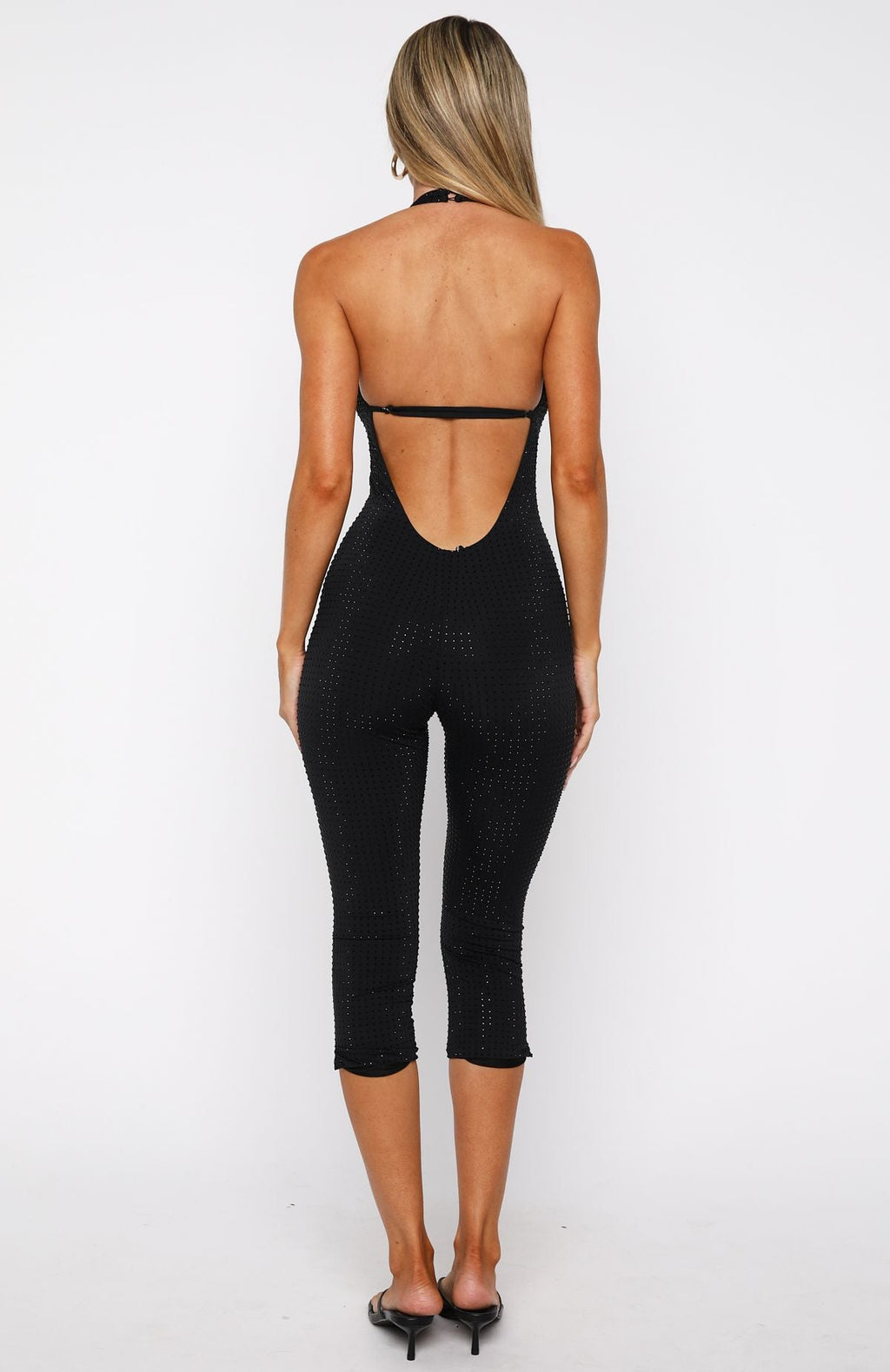 White Fox Retrograde Romance Embellished Jumpsuit Black