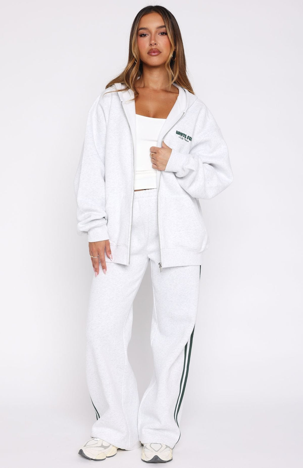 White Fox Lucky Thirteen Charise Wide Leg Sweatpants Grey Marle