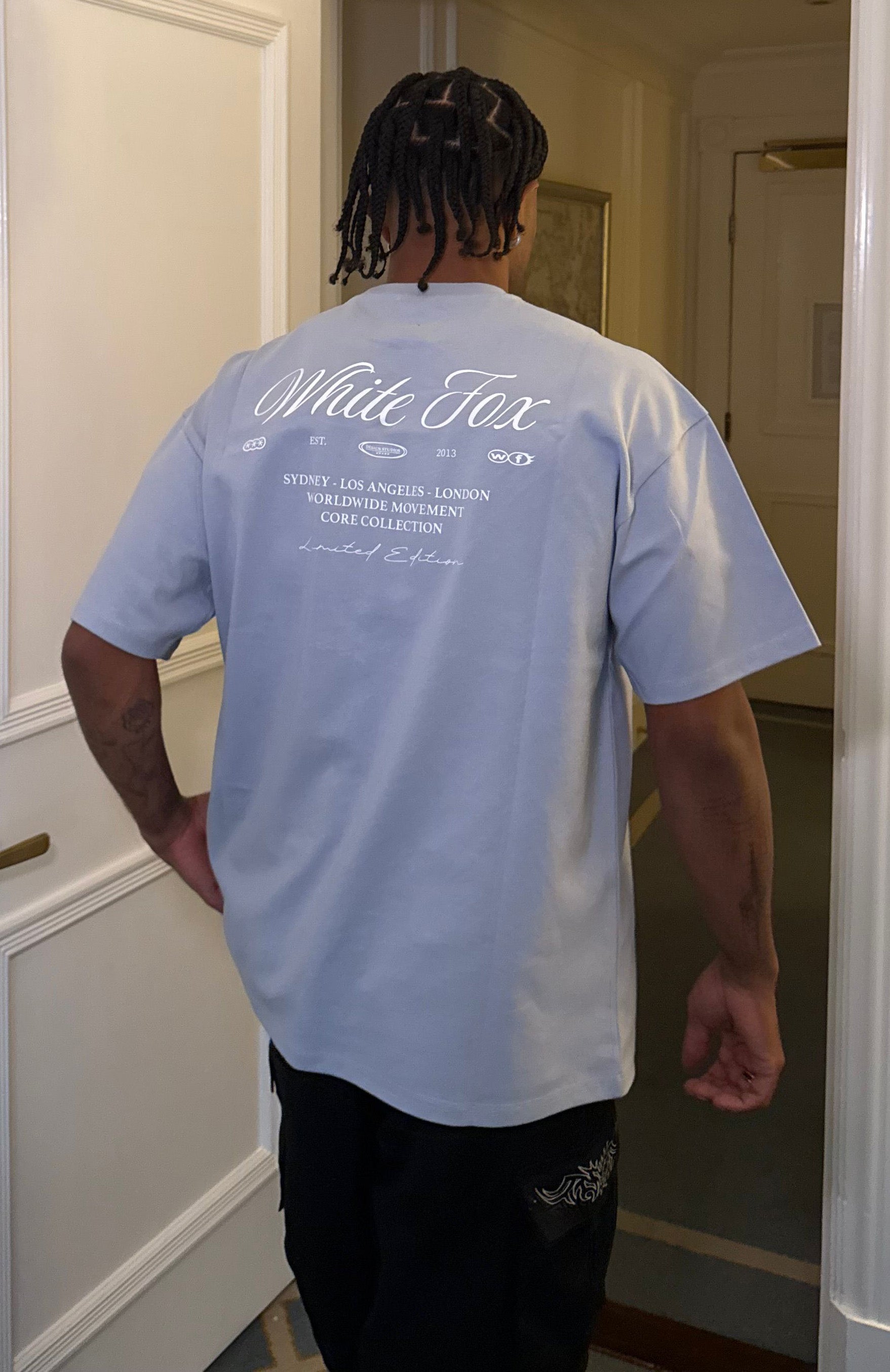 White Fox At Second Glance Oversized Tee Light Blue