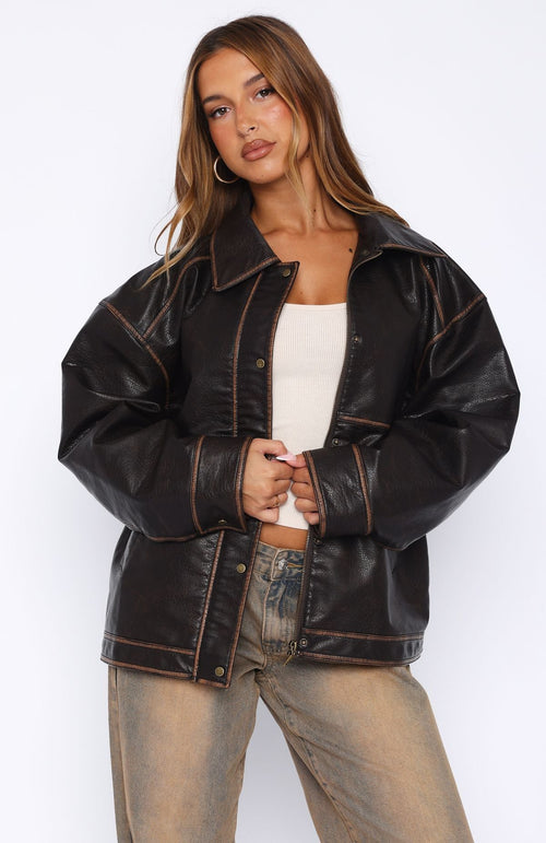 White Fox A London Girl PU Jacket Washed Chocolate