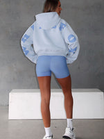 White Fox Serving Up Cropped Hoodie Baby Blue