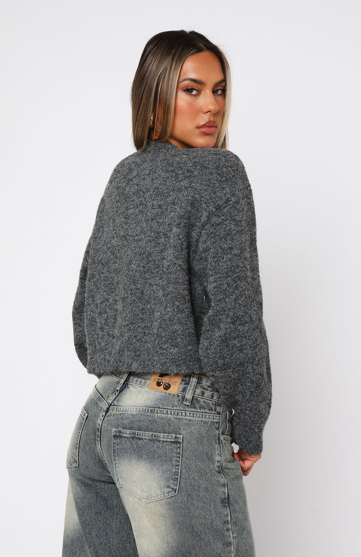White Fox Warm Whispers Knit Cardigan Charcoal