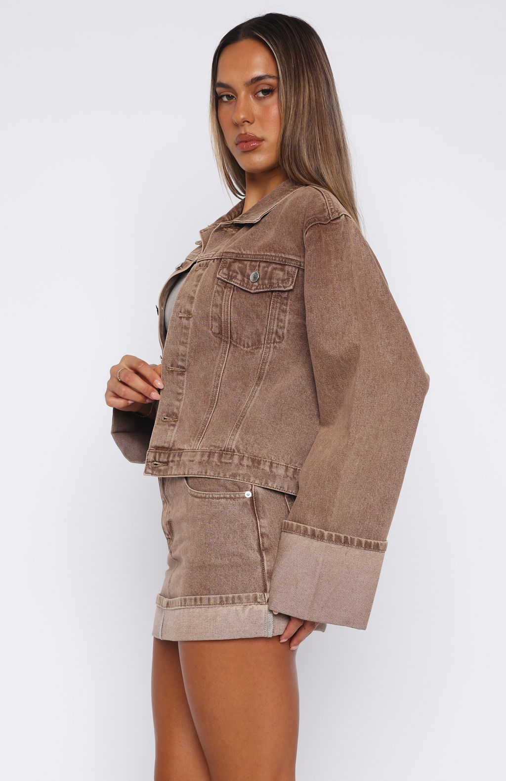 White Fox Charlotte Denim Mini Skirt Tan Wash