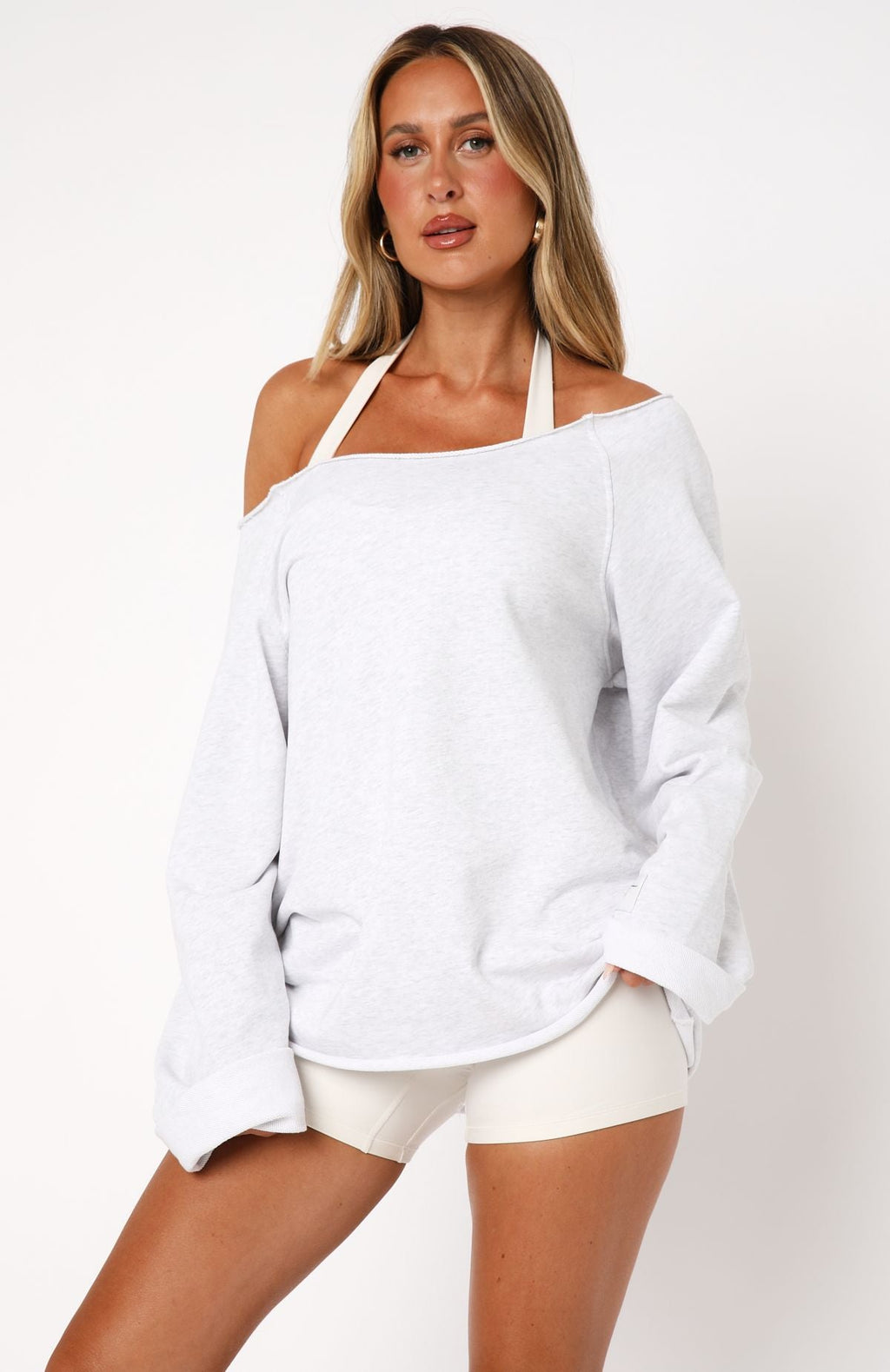White Fox Call It Love Sweater Light Grey Marle