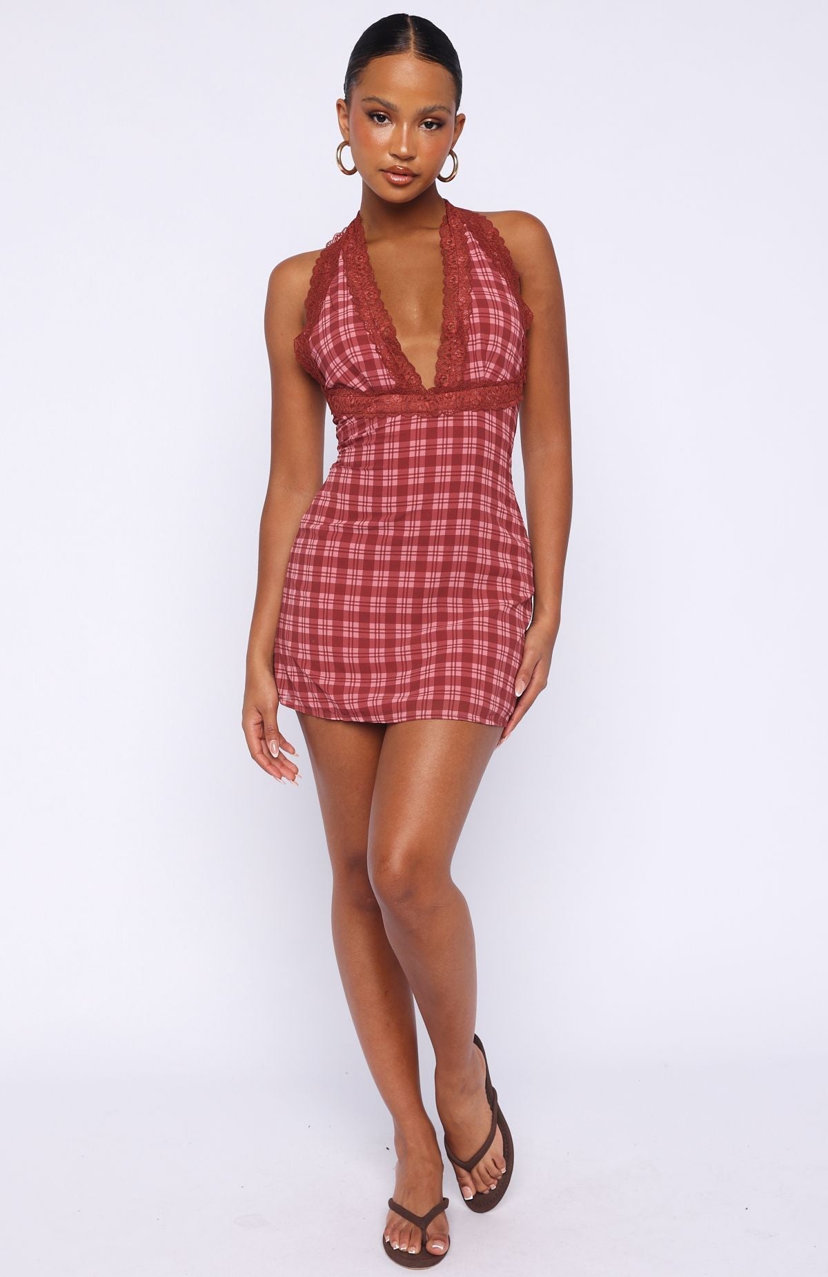 White Fox A Girl's Girl Mini Dress Berry Plaid