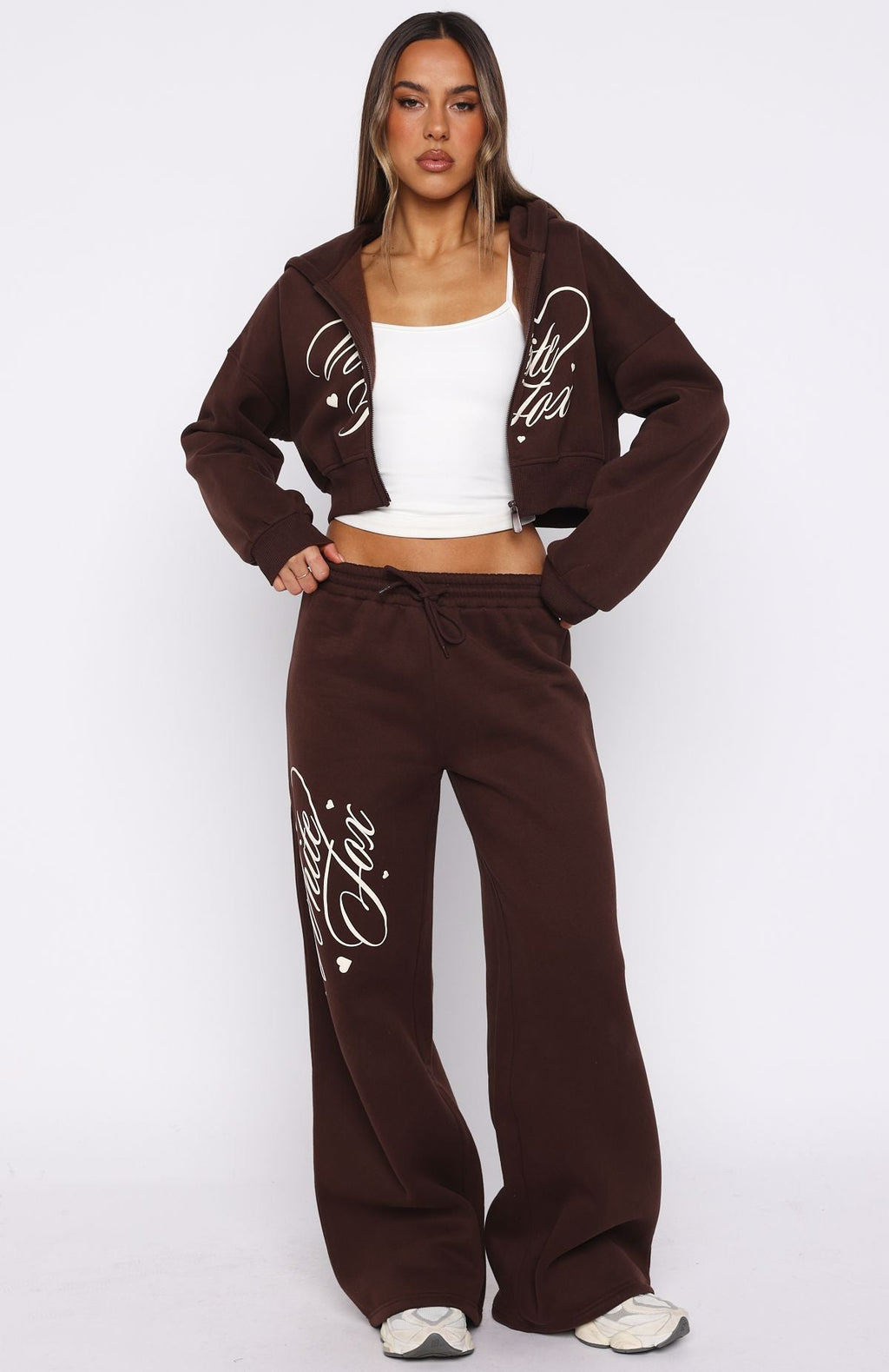 White Fox Love You Regardless Wide Leg Sweatpants Chocolate
