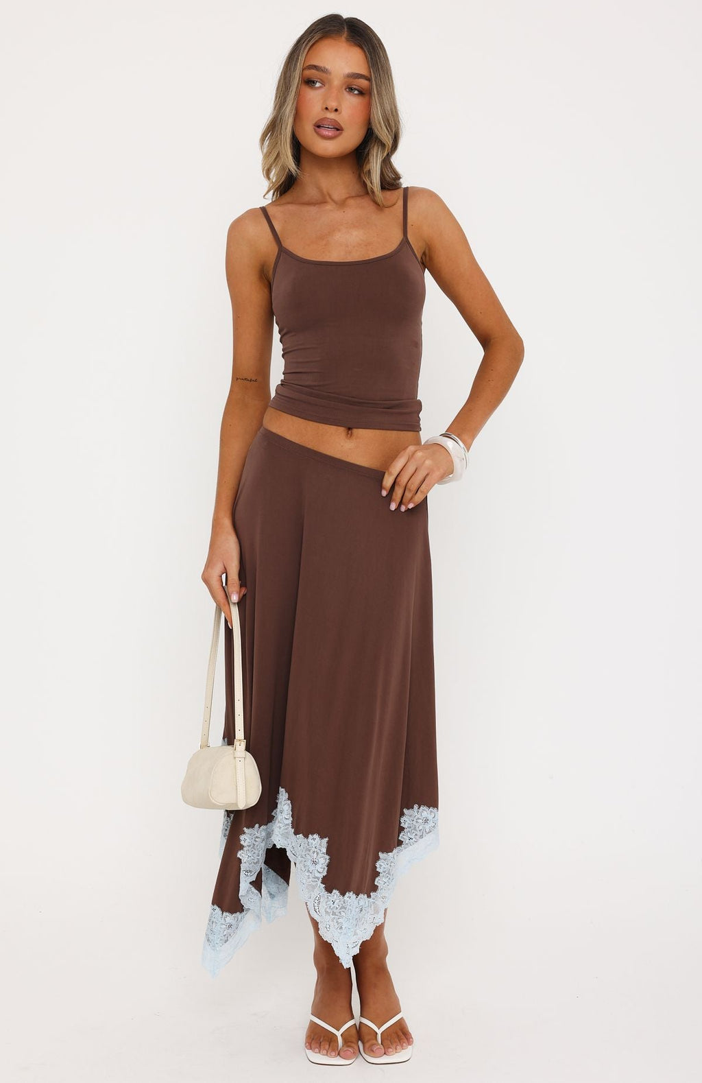 White Fox Bless Your Soul Midi Skirt Mocha