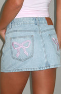 White Fox About A Girl Mid Rise Denim Mini Skirt Mid Blue